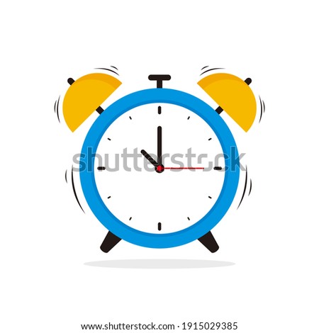 Simple Alarm Clock Illustration Vector Design, Flat Blue Yellow Alarm Clock on White Background