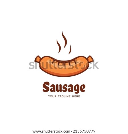 simple hot sausage logo design, modern sausage symbol with outlined style template vector