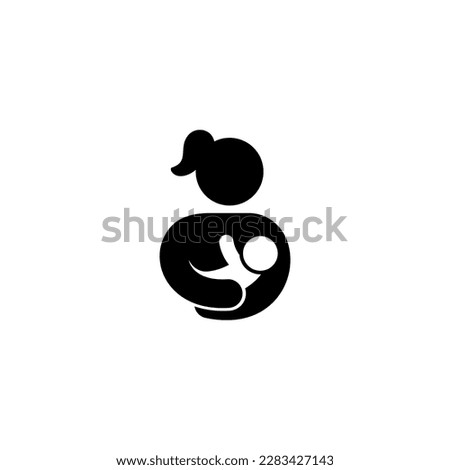 simple mother and baby icon, lactating symbol vector