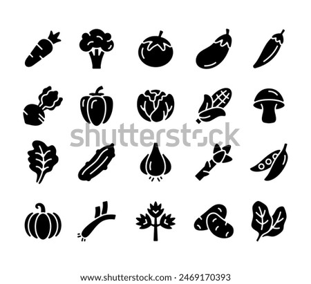 vegetable icons collection in solid black color