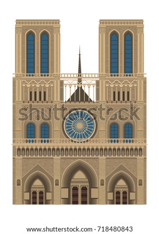 Notre Dame de Paris in France isolated on white background vector illustration flat