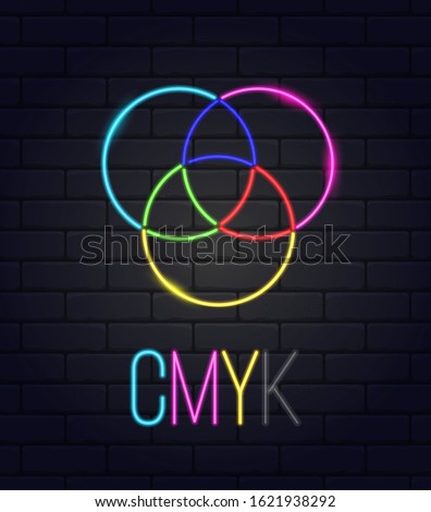 Color model - CMYK. Seamless dark brick wall. Neon. Sign. Vector.