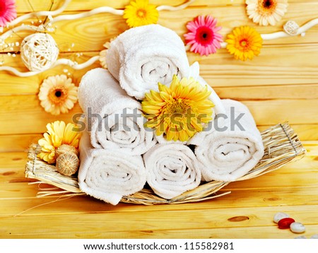 Spa still life  with group towel in wood spa.
