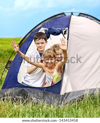 Group people with tent summer outdoor.