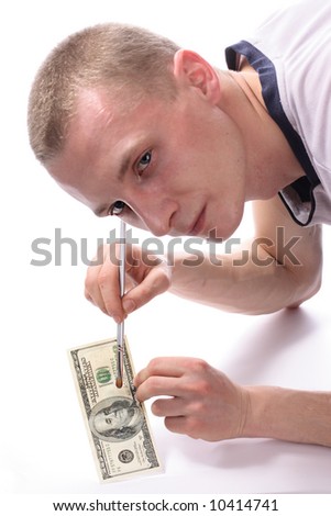 A man draws a money.