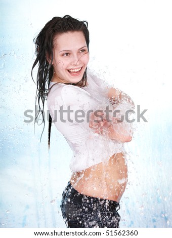 Beautiful girl in water. Body care. Isolated.