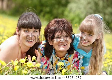 Grandmother with daughter in outdoor. Happy family.