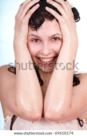 Beautiful young woman  take shower.