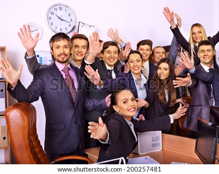 Happy group business people with hand together in office.