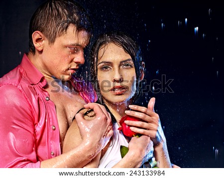 Couple  under  water drop. Valentine day