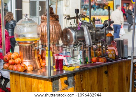 siphon lemonade sales counter. Sifon Lemonade, which is native to Eski?ehir and made naturally from famous Kalabak water, carbon dioxide gas, orange and lemon juice, Stok fotoğraf © 
