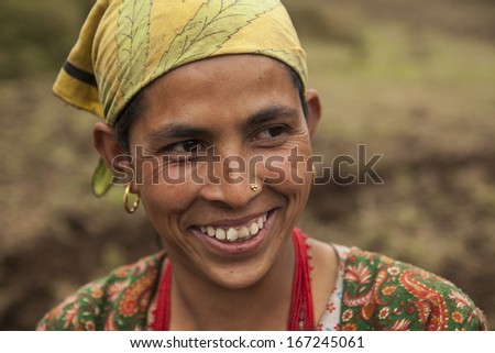 JUNBESI, NEPAL - CIRCA OCTOBER 2013: Nepalese woman circa October 2013 in Junbesi.