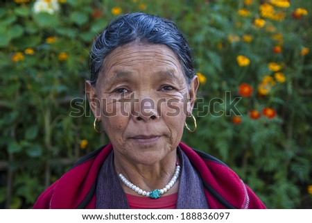 CHHEPLUNG, NEPAL - CIRCA OCTOBER 2013: Nepalese woman circa October 2013 in Chheplung.