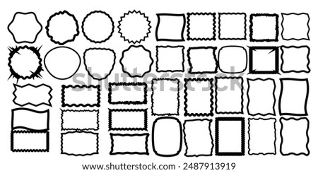 Set of jagged line round, rectangle forms,  vector isolated.