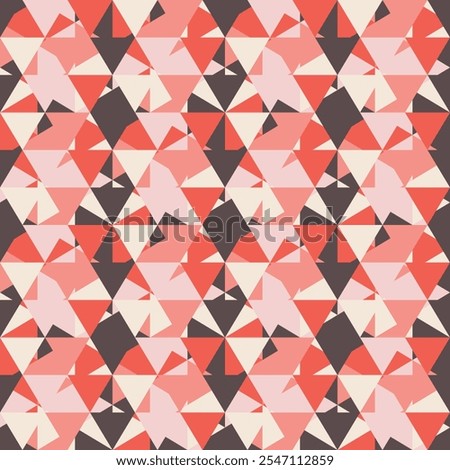 Abstract seamless triangles in orange, peach, chocolate and off-white on white background. Ideal for fashion graphics, wallpaper, tablecloths, bedding, wrapping paper, landing pages, and decoration