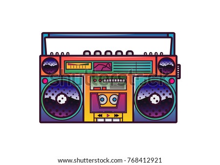Retro boombox in 80's-90's trendy style. Colorful illustration on white background.