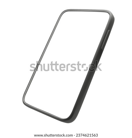 3d render floating black smart phone with white screen. Tech mobile mockup. Vector realistic smartphone template. Telephone frame with blank display isolated