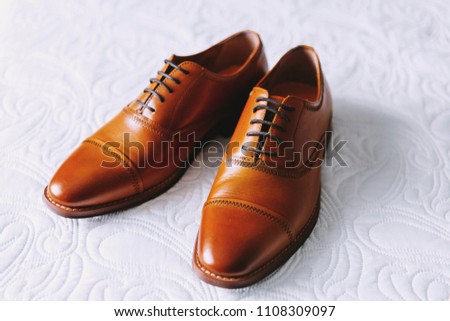 Similar – Image, Stock Photo brown leather wedding shoes on the sofa