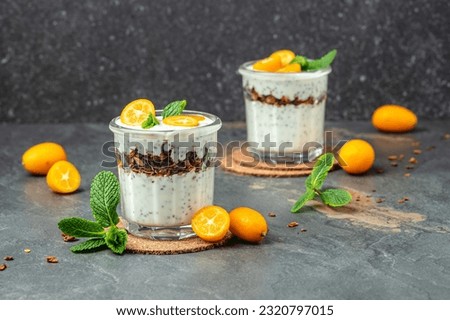 Similar – Image, Stock Photo Chia pudding parfait with red grapes and almonds