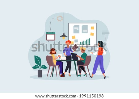 Business people working in the same room Illustration concept. Flat illustration isolated on white background.