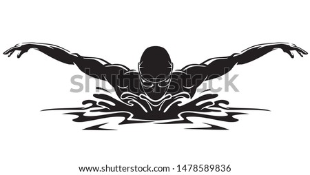 Butterfly Swimming Icon, Athlete Silhouette