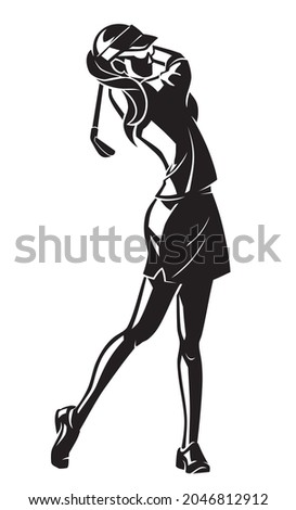 Female Golfer Swing Club, Shadowed Illustration