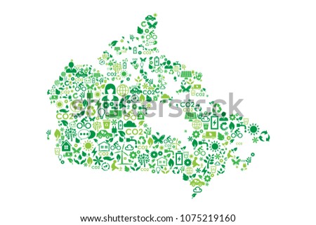 Canada map environmental protection green concept icons