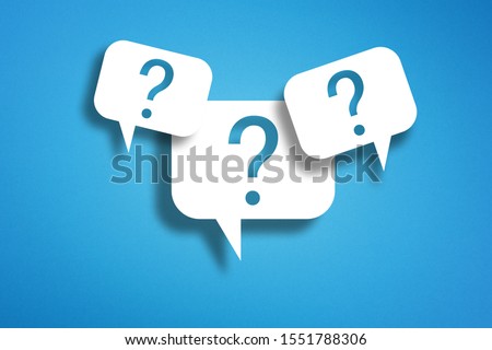 Question marks with speech bubbles on blue background Stockfoto © 