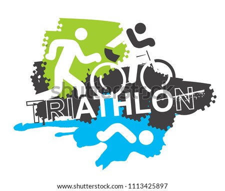 
Triathlon race icons background. 
Stylized icons of Three triathlon athletes on the grunge background. Motive for T-shirt. Vector available. 