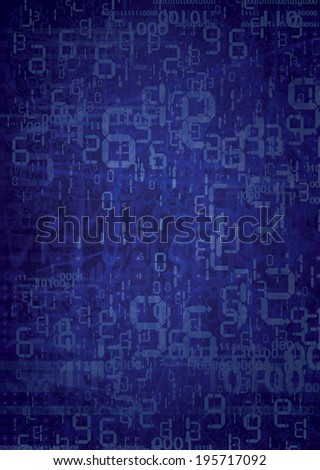 Grunge digital numbers background. Blue random background with Grunge digital numbers.