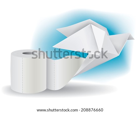 Toilet paper with Origami Pigeon Origami pigeon taking off from a roll of toilet paper. Vector illustration. 
