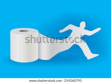 Toilet paper with running man. Silhouette of running man taking off from a roll of toilet paper. Concept for presenting of hygiene supplies.Vector illustration. 