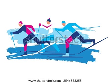 Cross Country Skiers.
A stylized drawing of three cross-country ski competitors. Vector available.