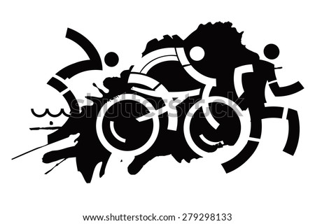 Triathlon grunge motive
Three icons symbolizing triathlon, swimming, running and cycling on the black grunge background. Suitable for printing T-shirts. Vector illustration.
