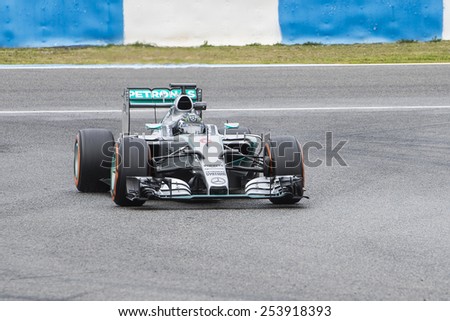 JEREZ DE LA FRONTERA, SPAIN - FEBRUARY 03: Nico Rosberg, pilot of the team Mercedes in test Formula 1 in Circuito de Jerez on feb 03, 2015 in Jerez de la frontera.