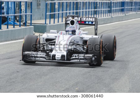 JEREZ DE LA FRONTERA, SPAIN - FEBRUARY 02: Valtteri Bottas, pilot of the team Williams Martini in test Formula 1 in Circuito de Jerez on feb 02, 2015 in Jerez de la frontera.