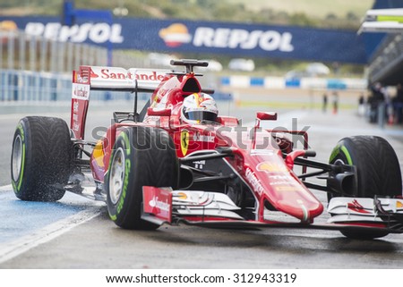 JEREZ DE LA FRONTERA, SPAIN - FEBRUARY 02: Sebastian Vettel, pilot of the team Ferrari in test Formula 1 in Circuito de Jerez on feb 02, 2015 in Jerez de la frontera.