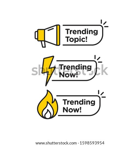 Trending topic vector logo icon or symbol set with black yellow line element suitable for social media and web communicate. emblems and banners vector set isolated on white background