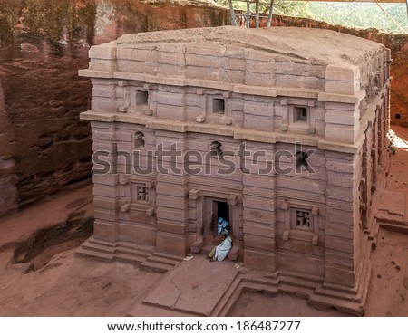 LALIBELA, ETHIOPIA - MARCH 22,2014 - The Church of Emanuel (Bete Emanuel) is one of eleven monolithic churches in Lalibela, a city in the Amhara Region of Ethiopia.
