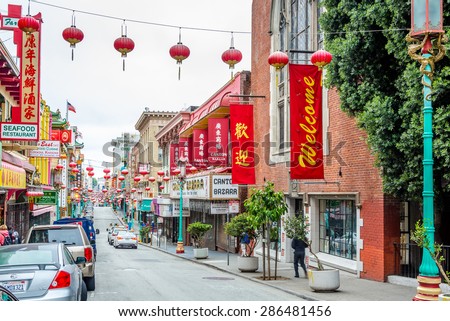 SAN FRANCISCO, USA - MAY 18,2015 - San Francisco Chinatown is the largest Chinatown outside of Asia as well as the oldest Chinatown in North America.