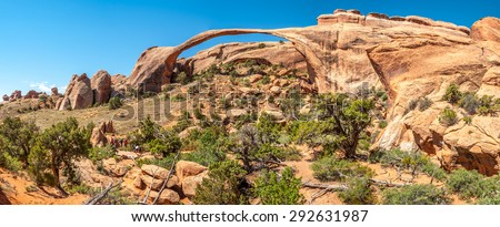 LANDSCAPE ARCH,UTAH - MAY 28,2015 - Landscape Arch is the longest of the many natural rock arches located in the Arches National Park.