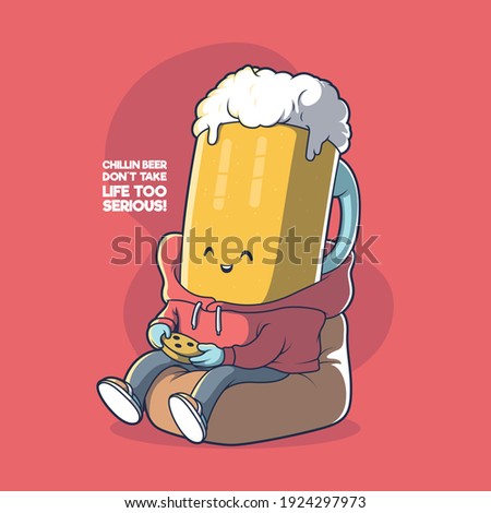 Beer mug Chillin vector illustration. Stay home, party, fun, motivation design concept.