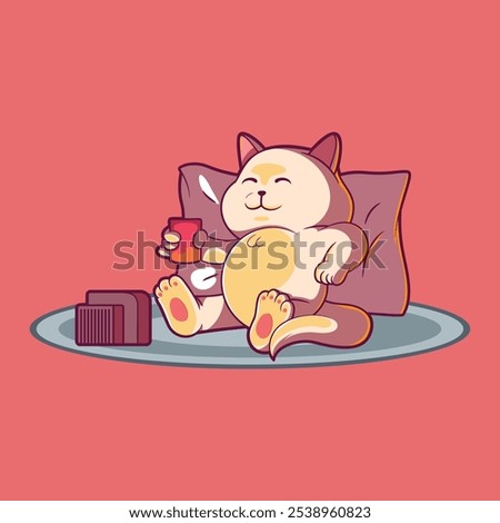 Cute Cat Character relaxing watching TV vector illustration. Mascot, Pet design concept.