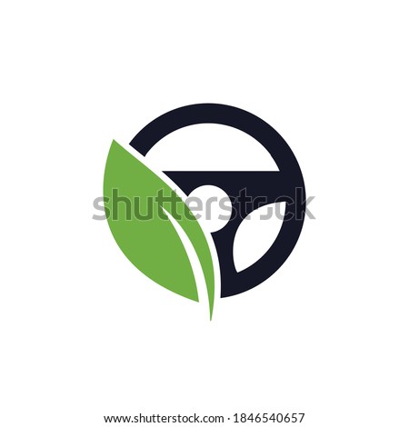 Eco steering wheel vector logo design. Steering wheel and eco symbol or icon.