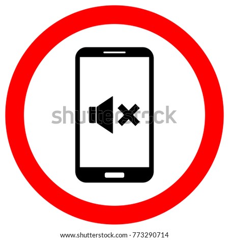 TURN OFF PHONE sign in red circle. Smartphone with NO SOUND icon on screen. Vector. 