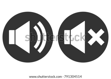 SOUND ON OFF sign. Loudspeaker icon in circle. Vector.