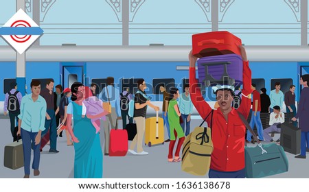 People on Railway platform and Indian Railway porter