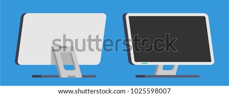 set of monitor front view and back view in flat design style. office property in flat design. electronic device (monitor) in modern flat design style