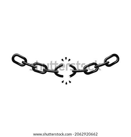 Broken chain, vector illustration, flat silhouette, links, design element
