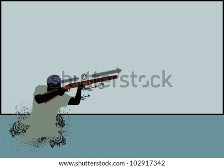 Duck Hunter or clay pigeon shooting  background with space (poster, web, leaflet, magazine)